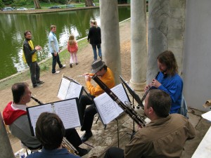 Audience Enjoying Zaptet Woodwind Quintet Performing at Portal of the Past, Golden Gate Park, San Francisco